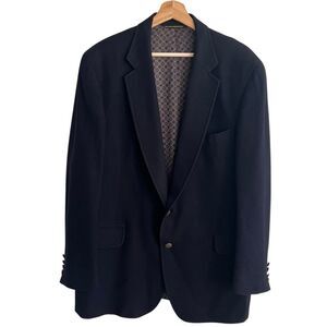 Vintage Majer Mens Cashmere Sport Coat Blazer Navy Blue Made In USA Preppy